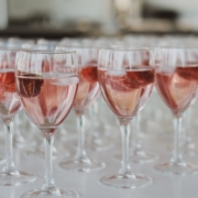 Wine selection of Rose wine with many glasses lined up