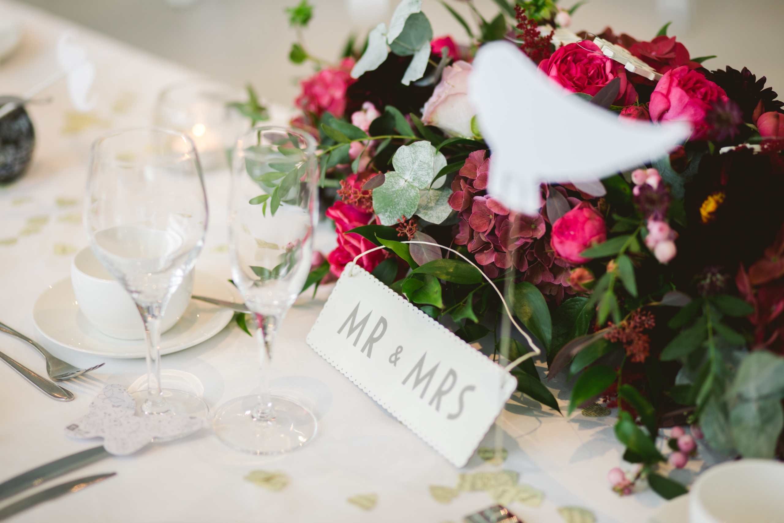 Flowers at a table for a wedding